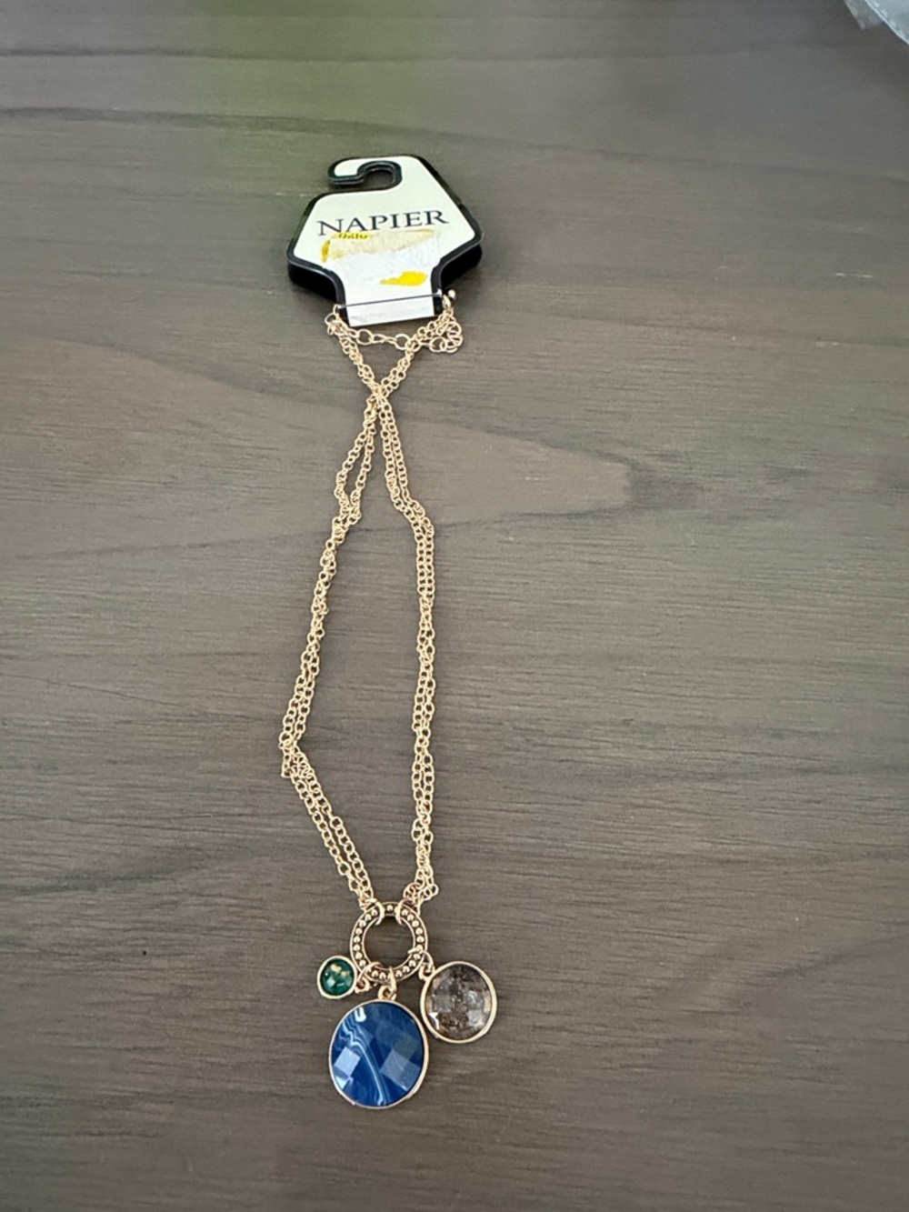 Napier Gold-Tone Necklace with Blue, Green and gold/Clear Pendants
